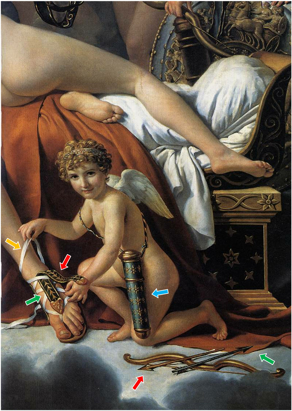 Blind Folded Cupid with Golden and Lead Arrows Heart Love Mars Disarmed Jacques Louis David Venus Three Graces